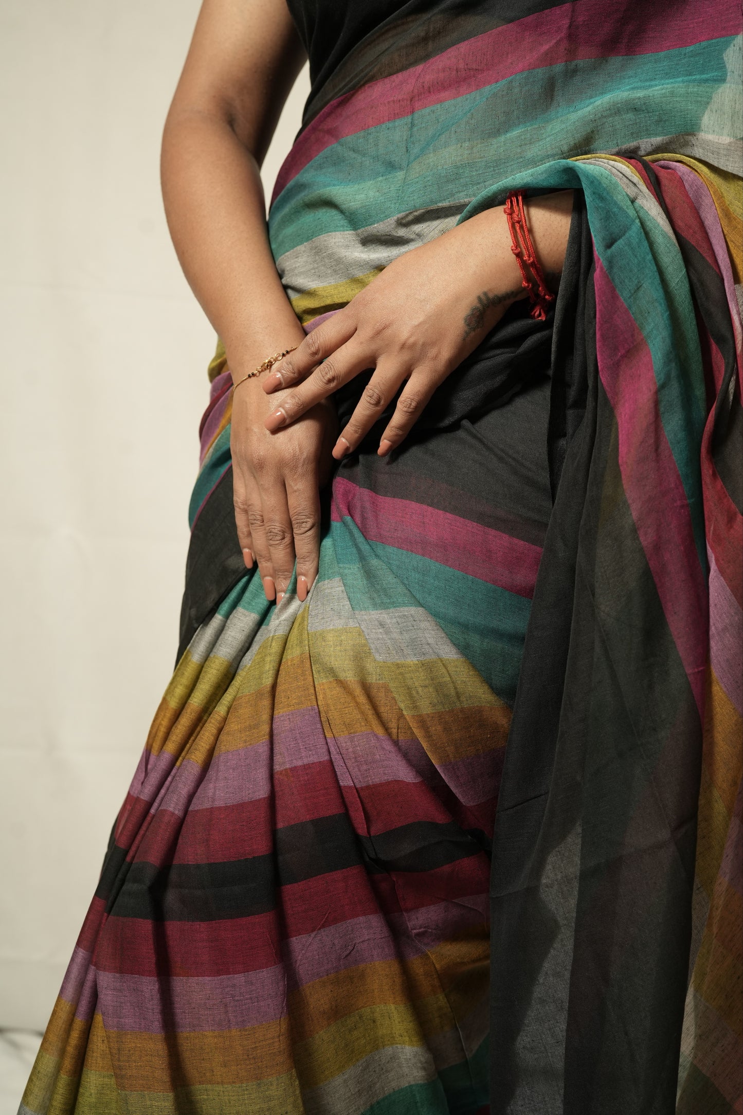 Rainbow mul cotton saree