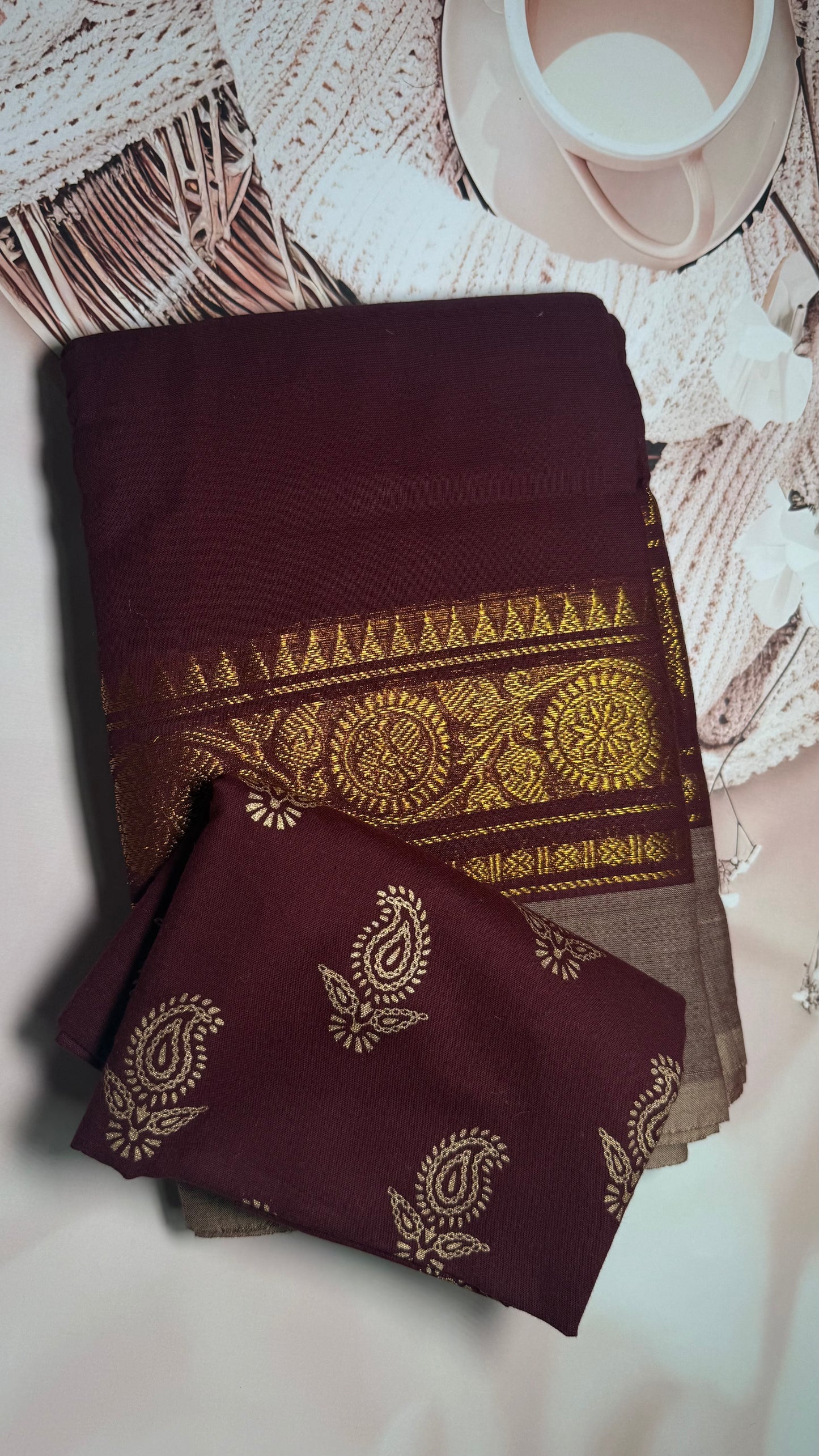 Chocolate brown Kanchi cotton saree