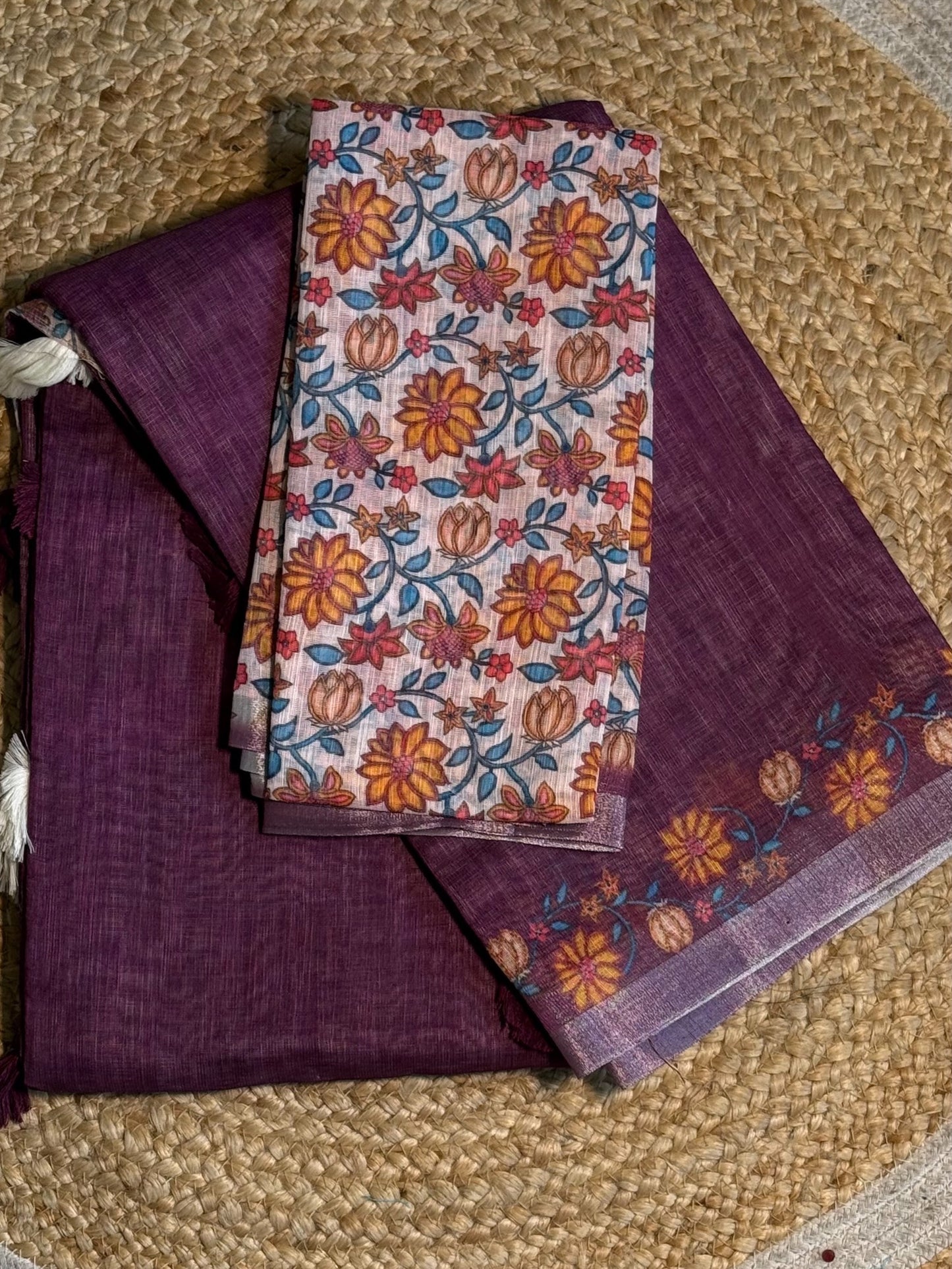 Pure linen cotton saree