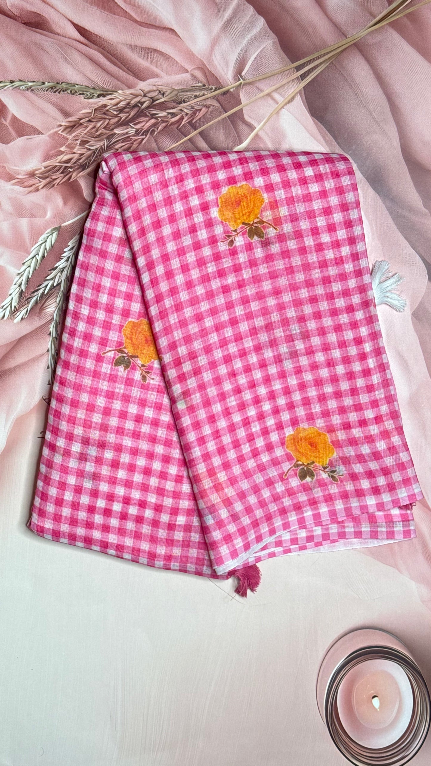 Linen cotton checks flower