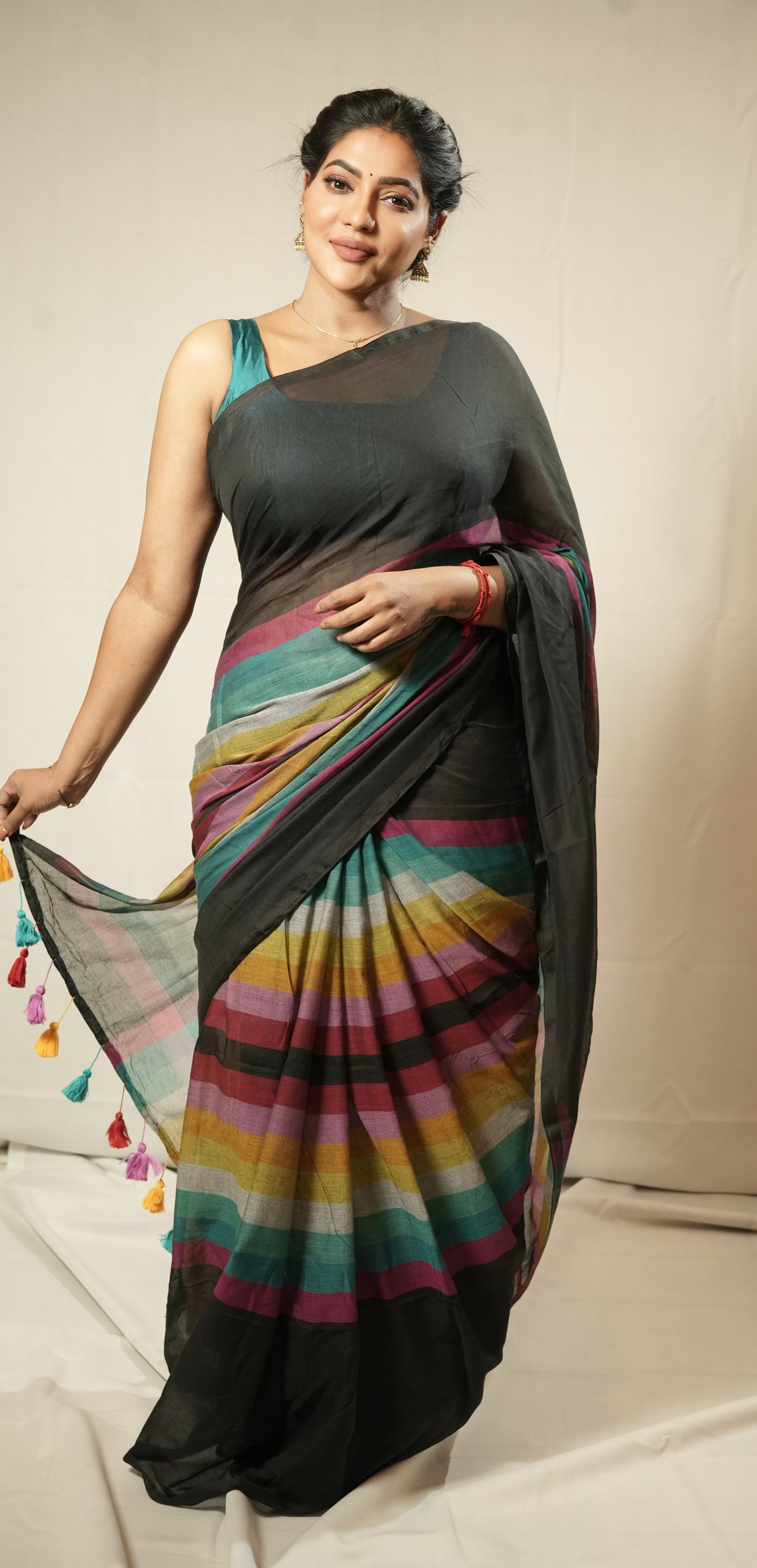 Rainbow mul cotton saree