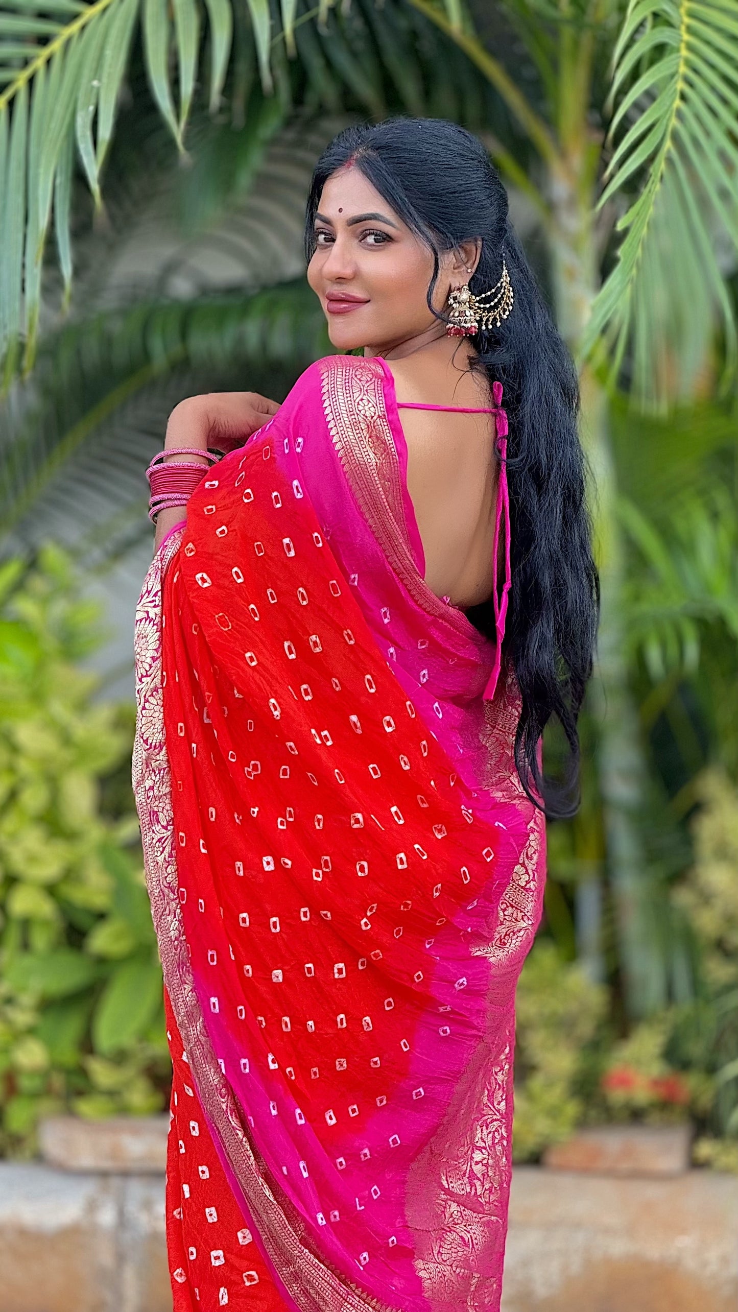 Kanjivaram Bandhani cotton silk saree