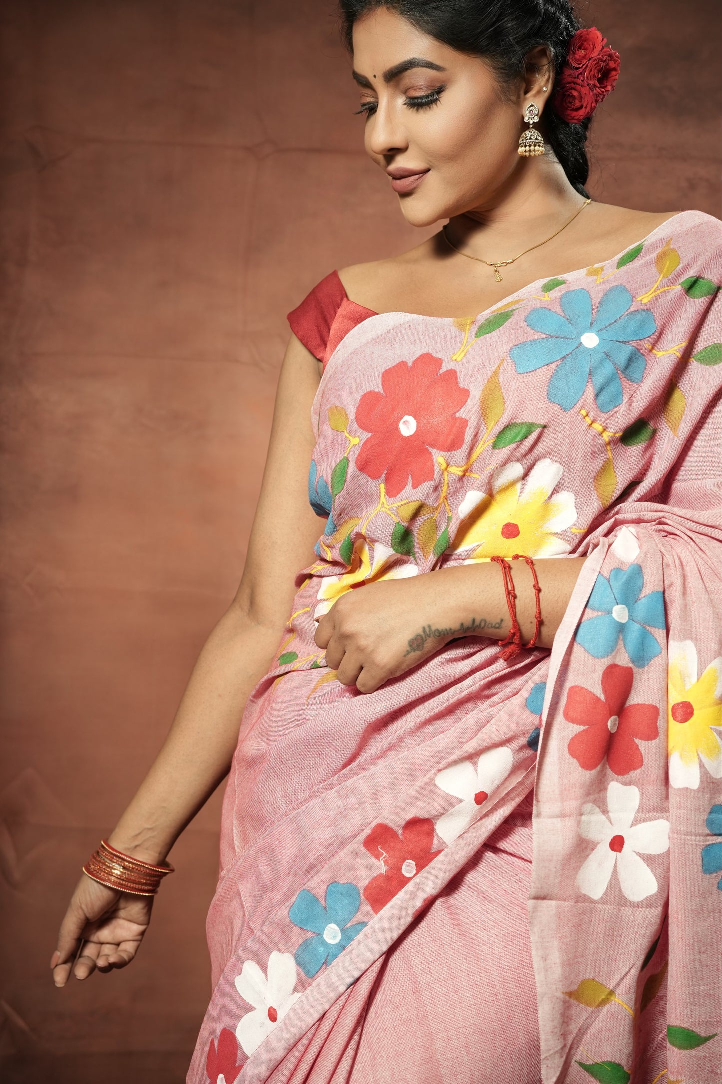 Khadi Cotton Hand Painted Floral pattern