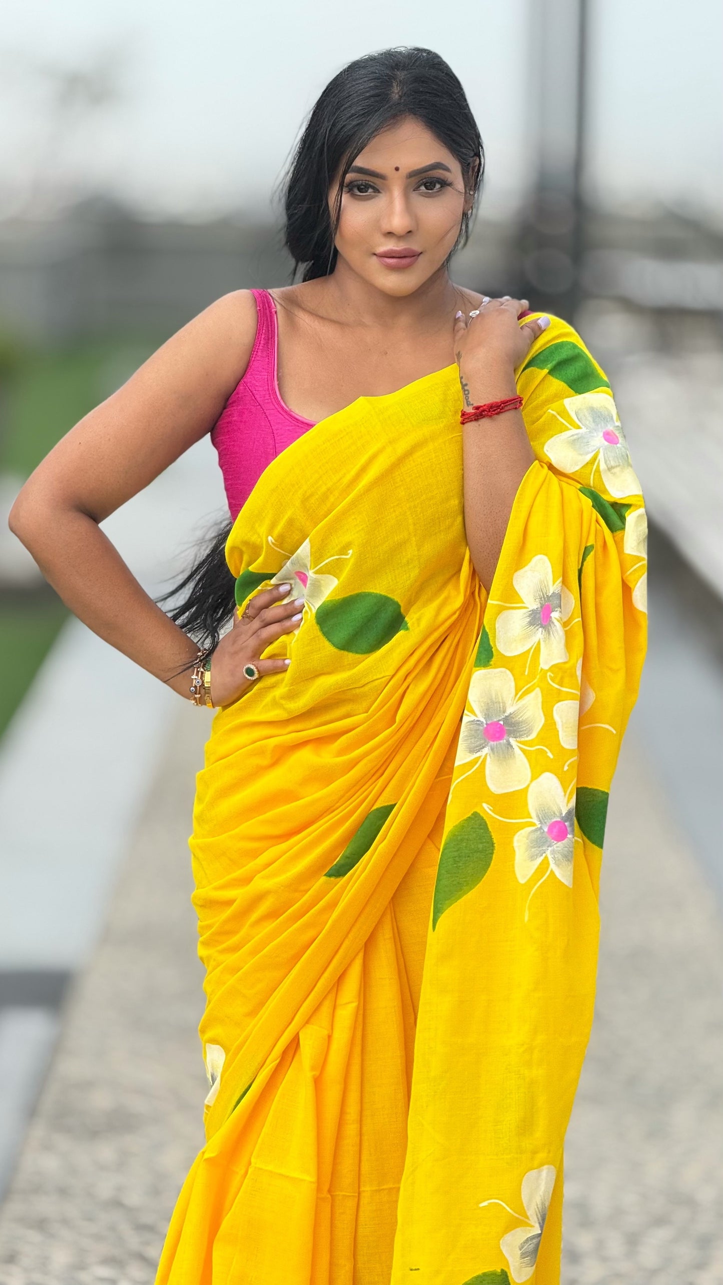 Khadi Cotton Hand Painted Flower