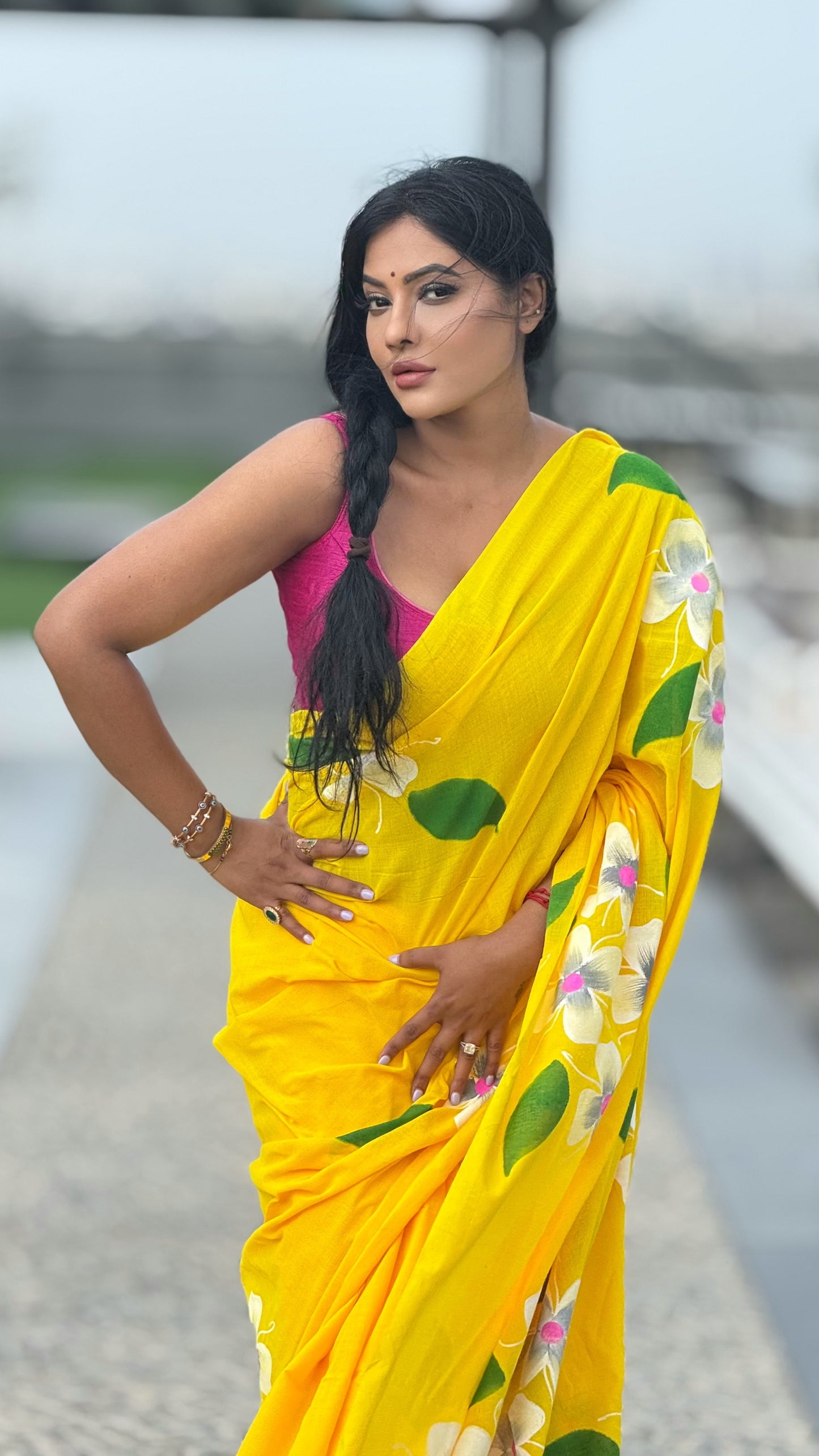 Khadi Cotton Hand Painted Flower