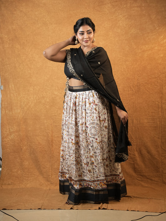 Black and cream Kalamkari lehanga