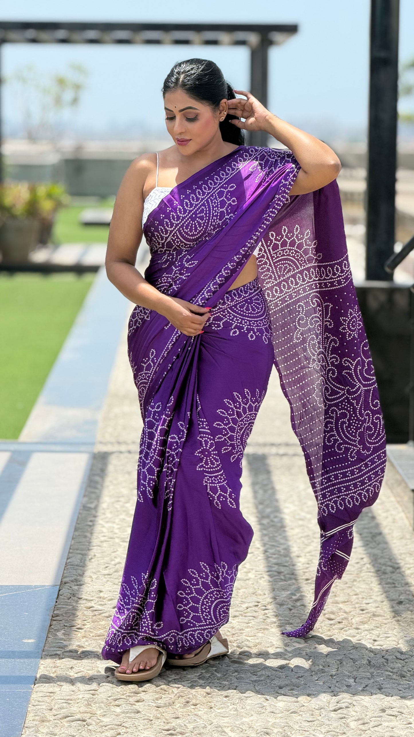 Violet bandini ajrakh saree
