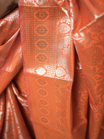 Radiant bright orange chinia silk saree