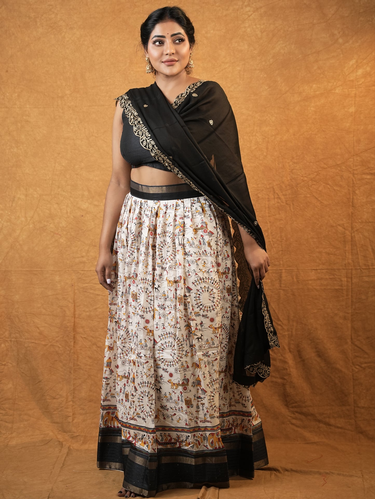 Black and cream Kalamkari lehanga