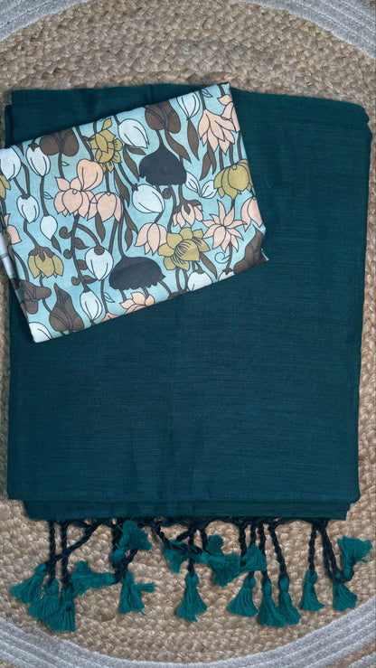 Khadi cotton saree with Kalamkari  blouse