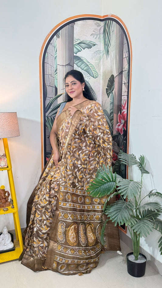 Brown print saree