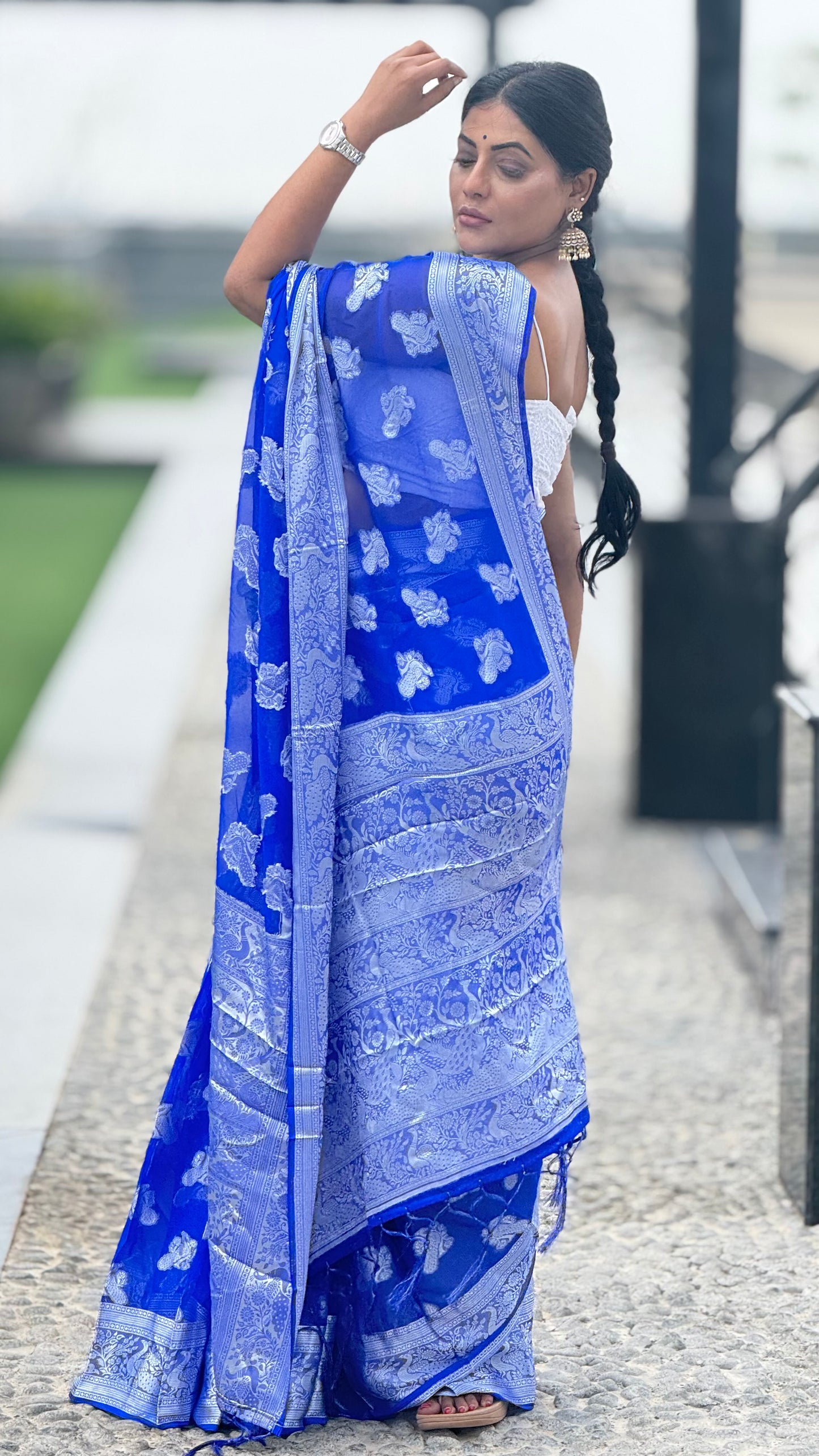 Madurai Sugundi Pattu with Silver Zari