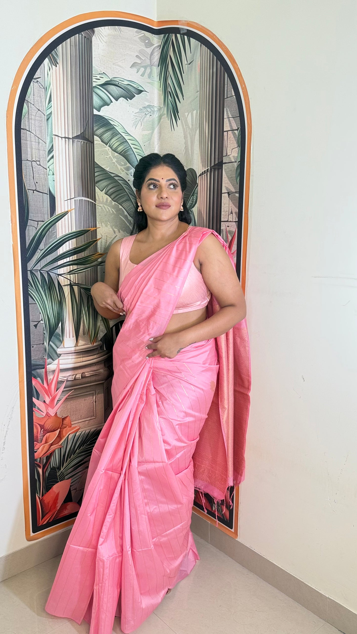 Pure semi silk baby pink saree