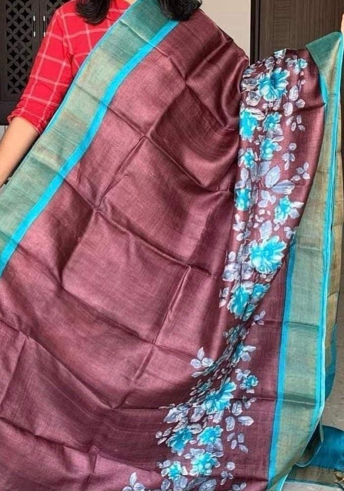 Pure Tussar Silk Saree With Zari Border