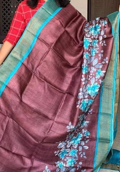 Pure Tussar Silk Saree With Zari Border