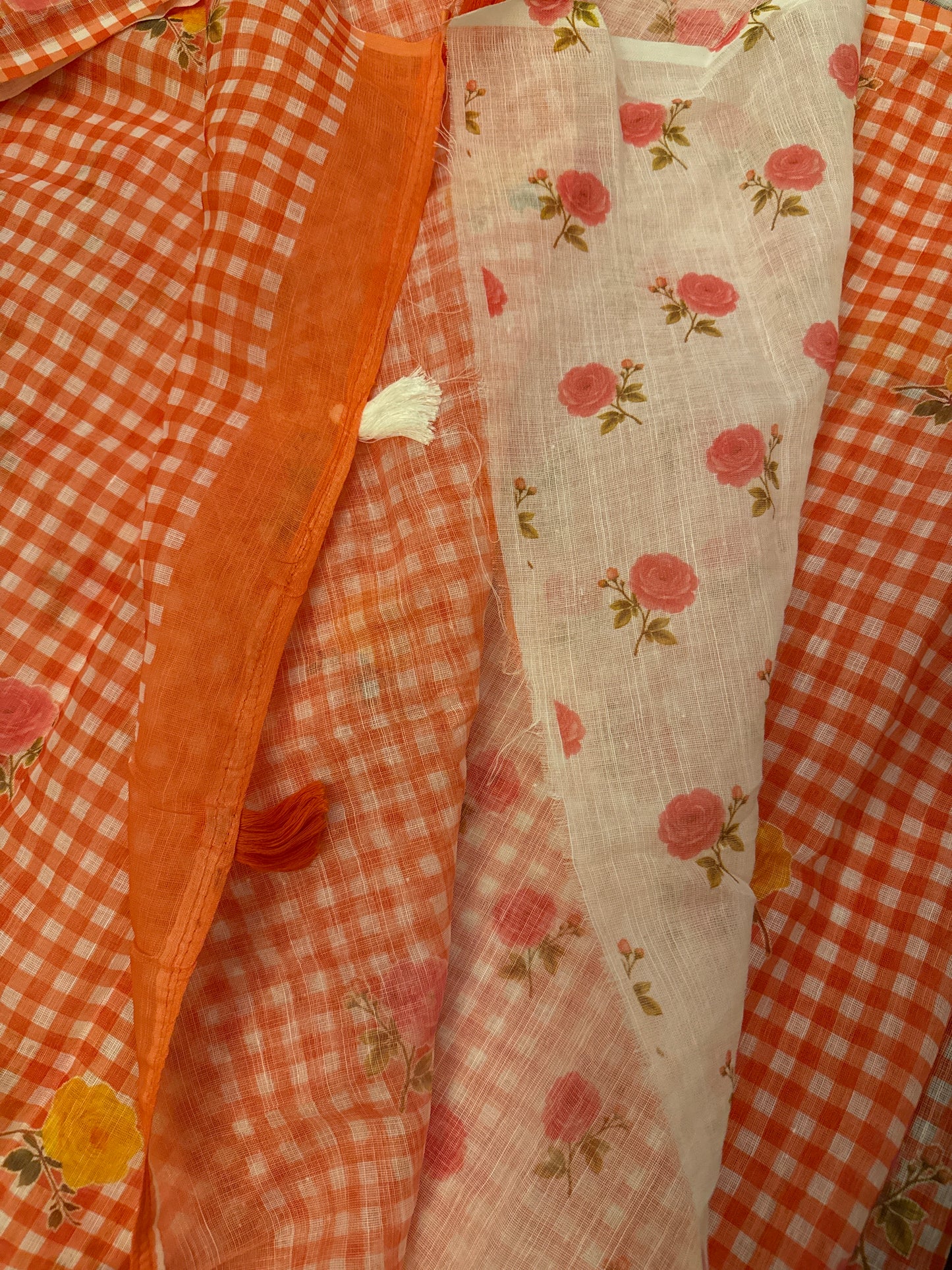 Linen cotton checks flower