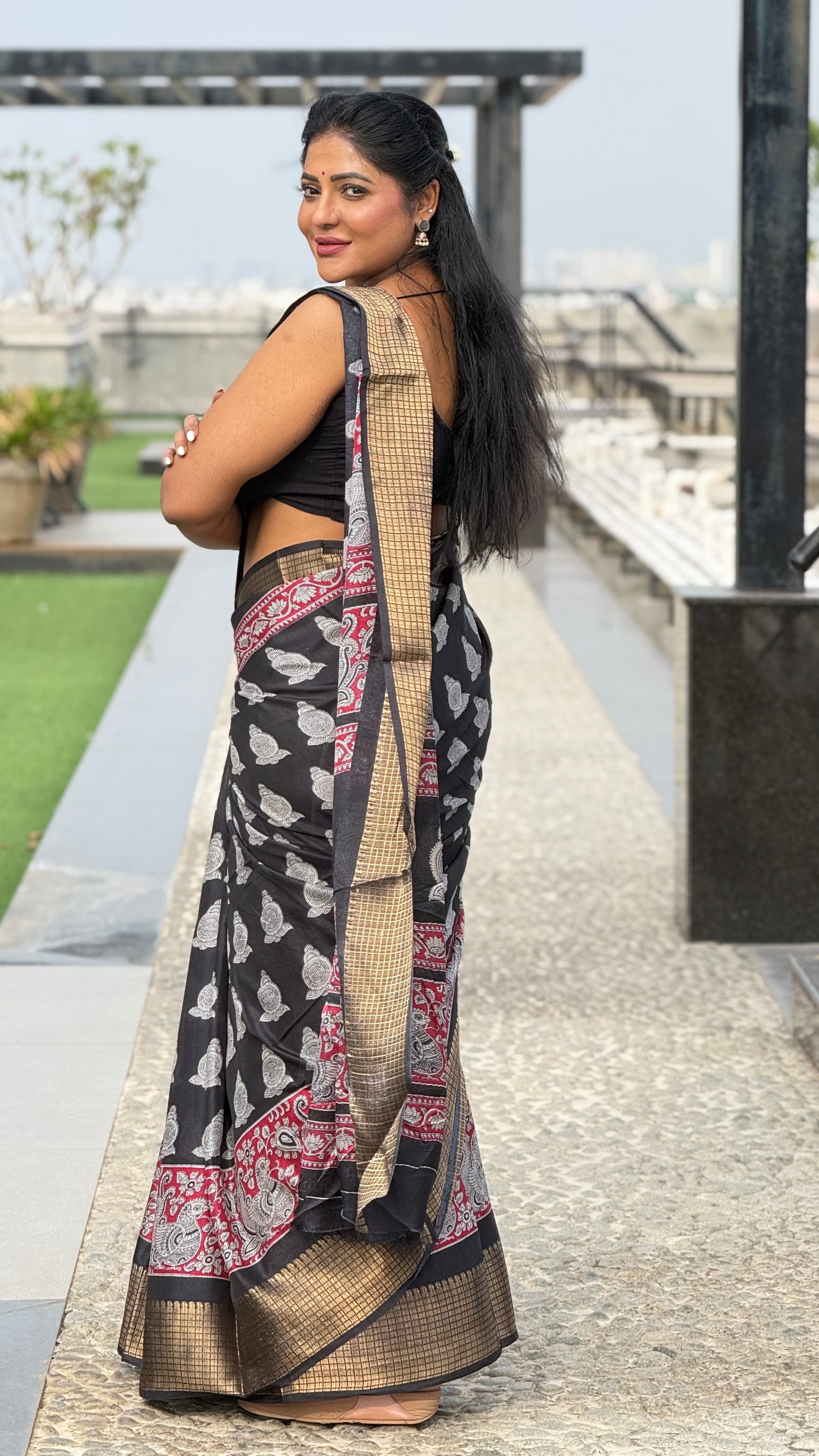 Black and maroon Kota saree