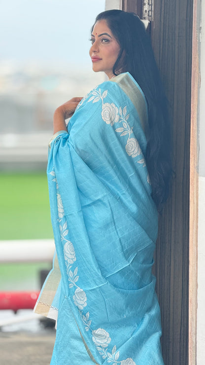 Pure Tussar Silk Saree With Zari Border