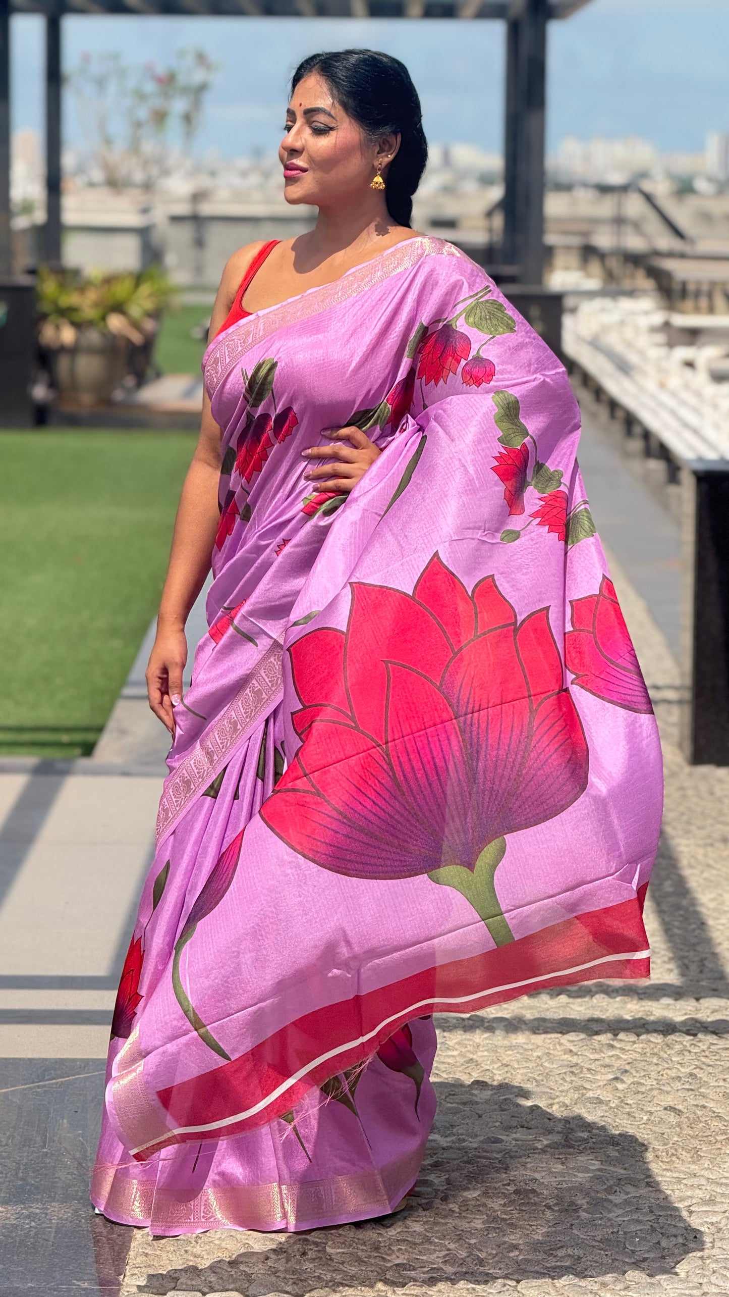 Lotus linen silk cotton saree