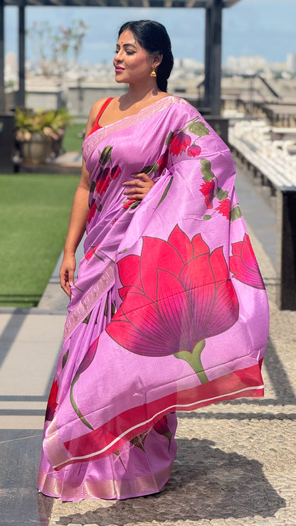Lotus linen silk cotton saree