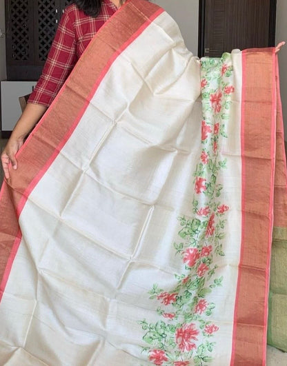 Pure Tussar Silk Saree With Zari Border