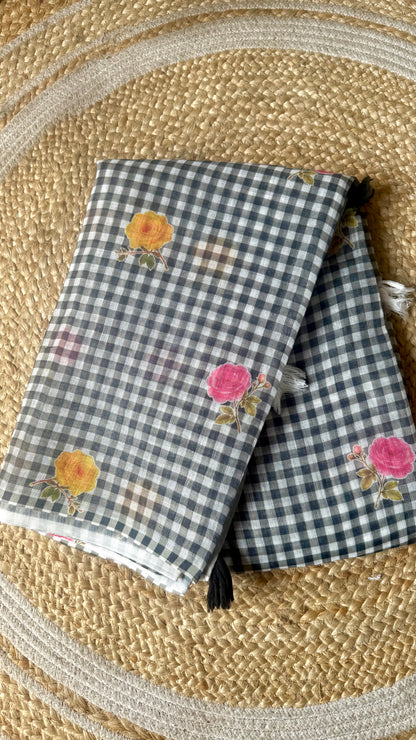 Linen cotton checks flower