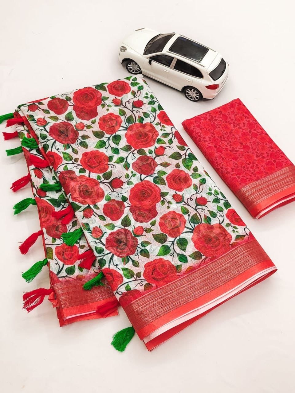 Linen with Silver Zari border