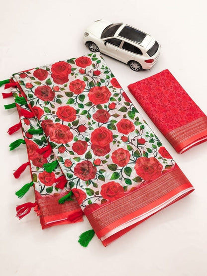 Linen with Silver Zari border