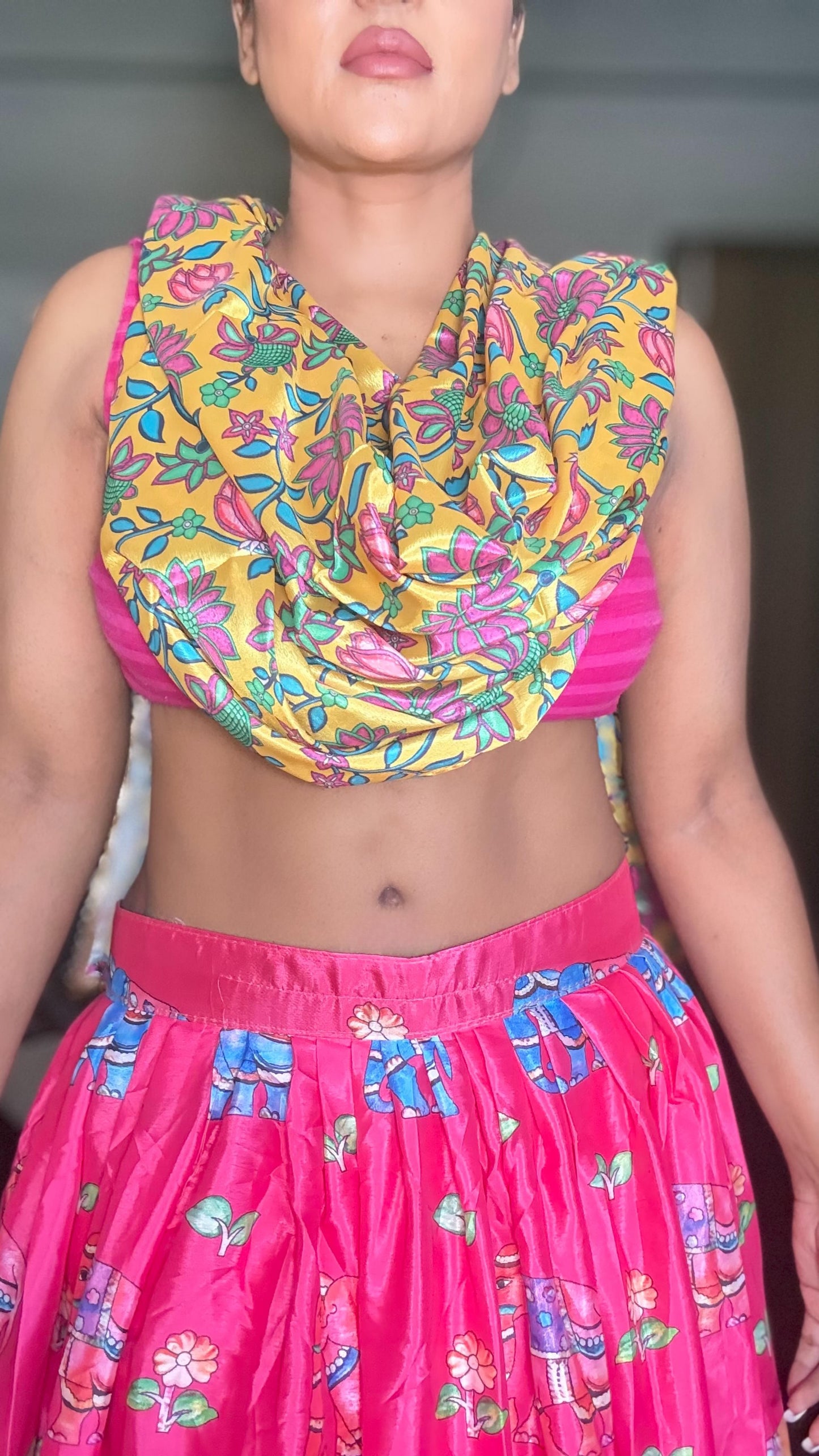 Kalamkari lehenga with dupatta and self design blouse