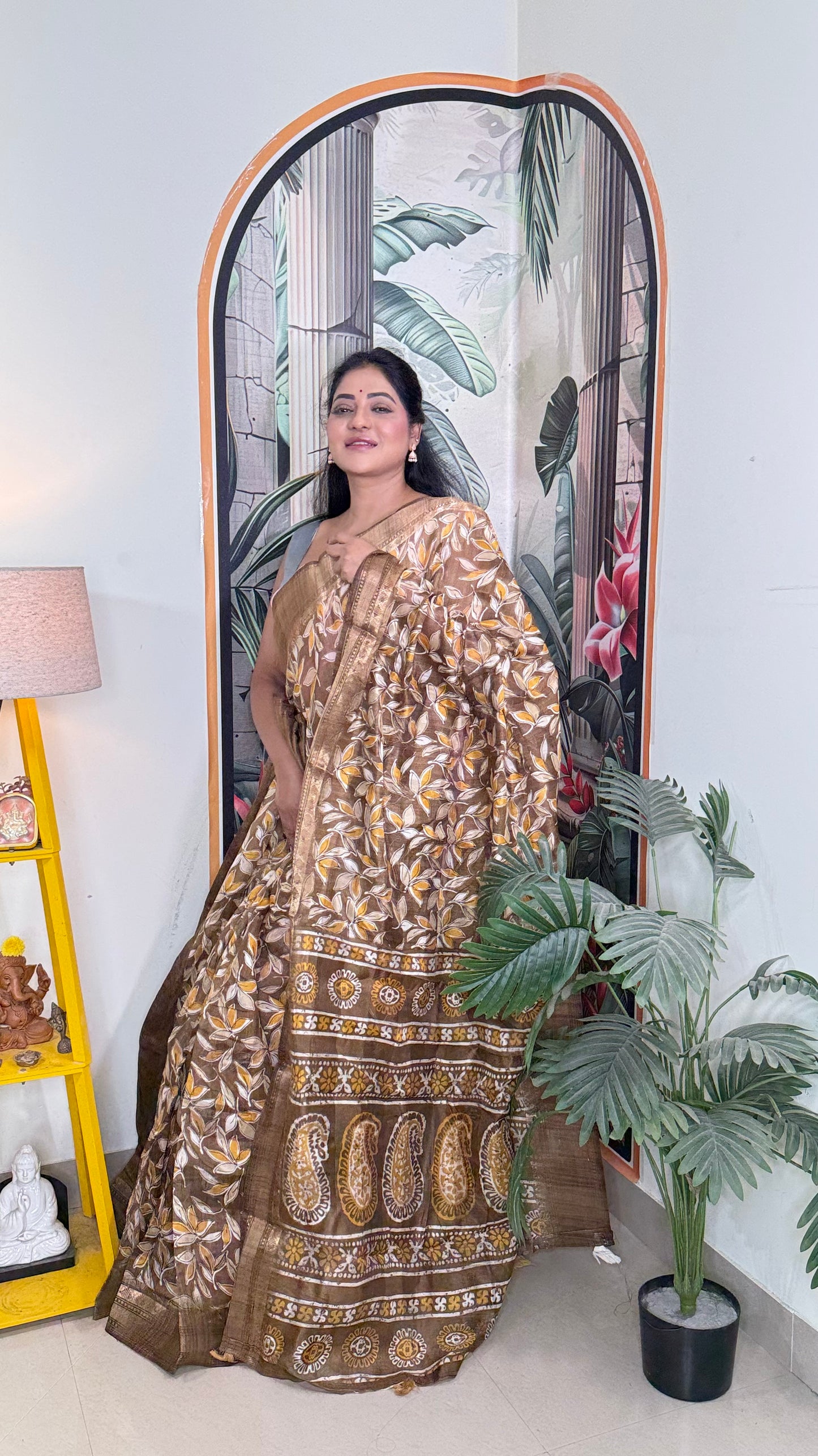 Brown print saree