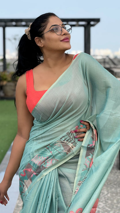 Pastel linen tissue saree
