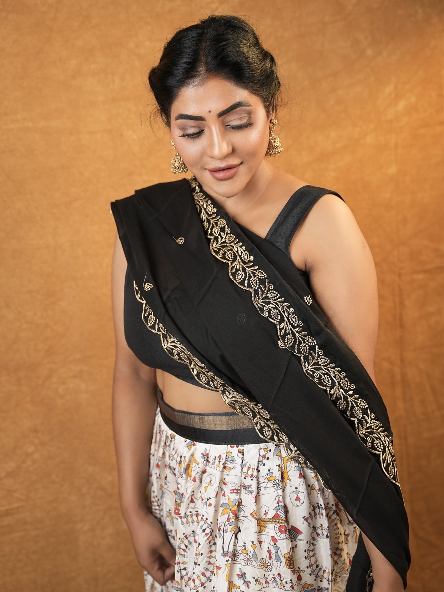 Black and cream Kalamkari lehanga