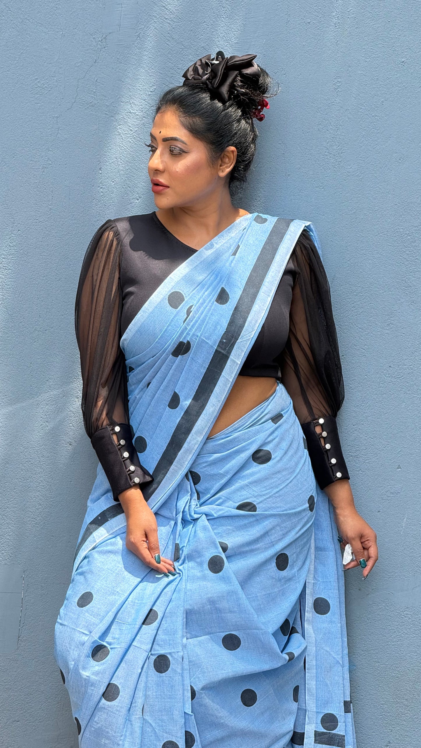 Polka dot khadi cotton saree