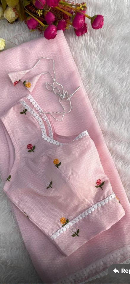 Baby pink designer Kota saree
