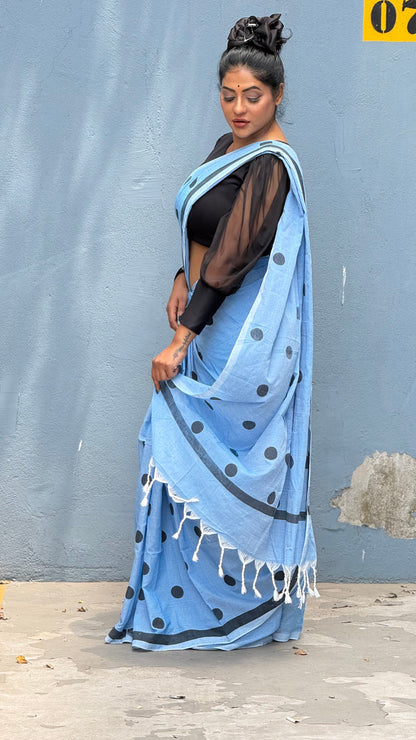 Polka dot khadi cotton saree