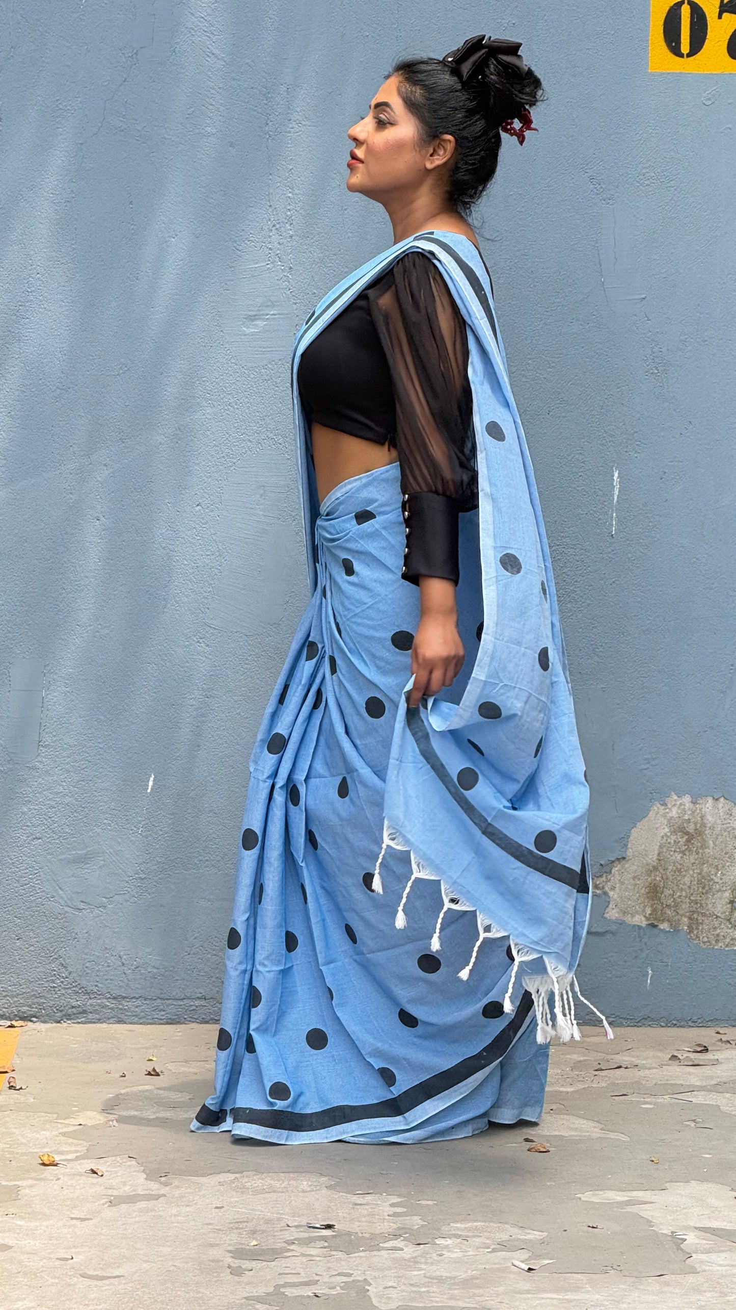Polka dot khadi cotton saree