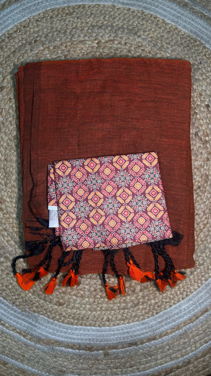 Khadi cotton saree with Kalamkari  blouse