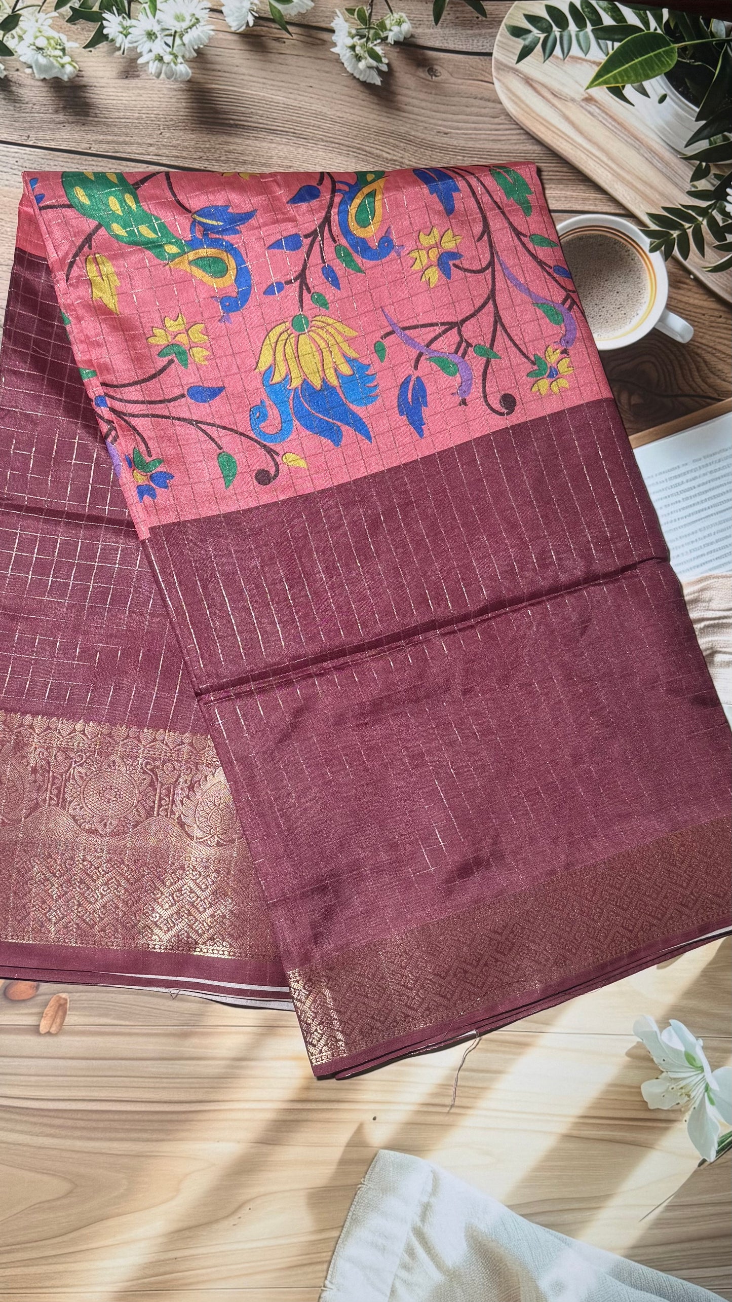 Mangalagiri check and flowers saree