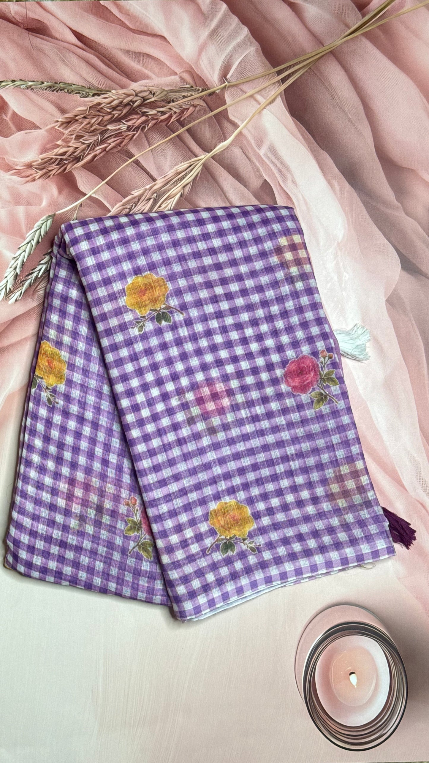 Linen cotton checks flower