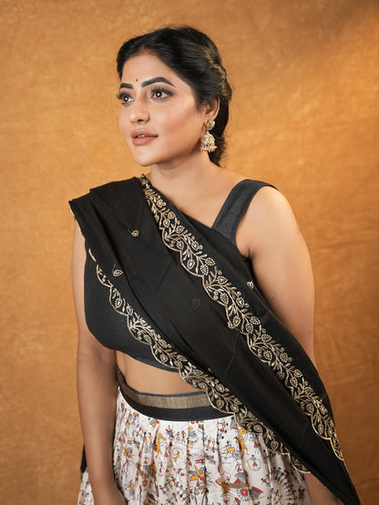 Black and cream Kalamkari lehanga