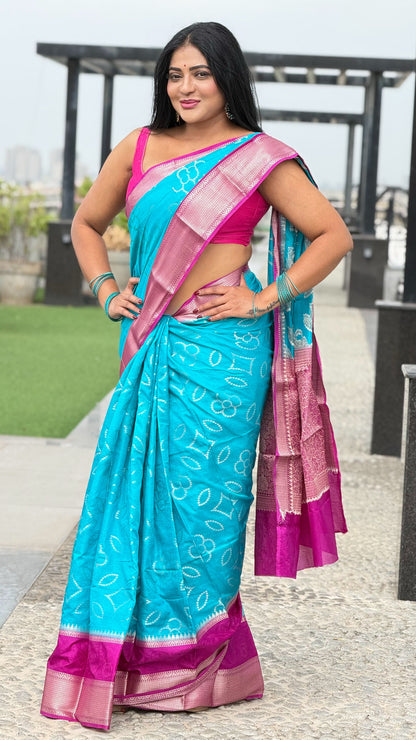 Aqua blue chanderi pattu saree