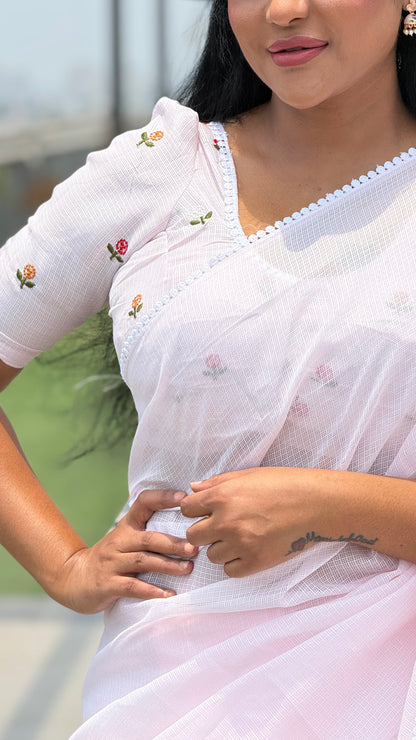 Baby pink designer Kota saree
