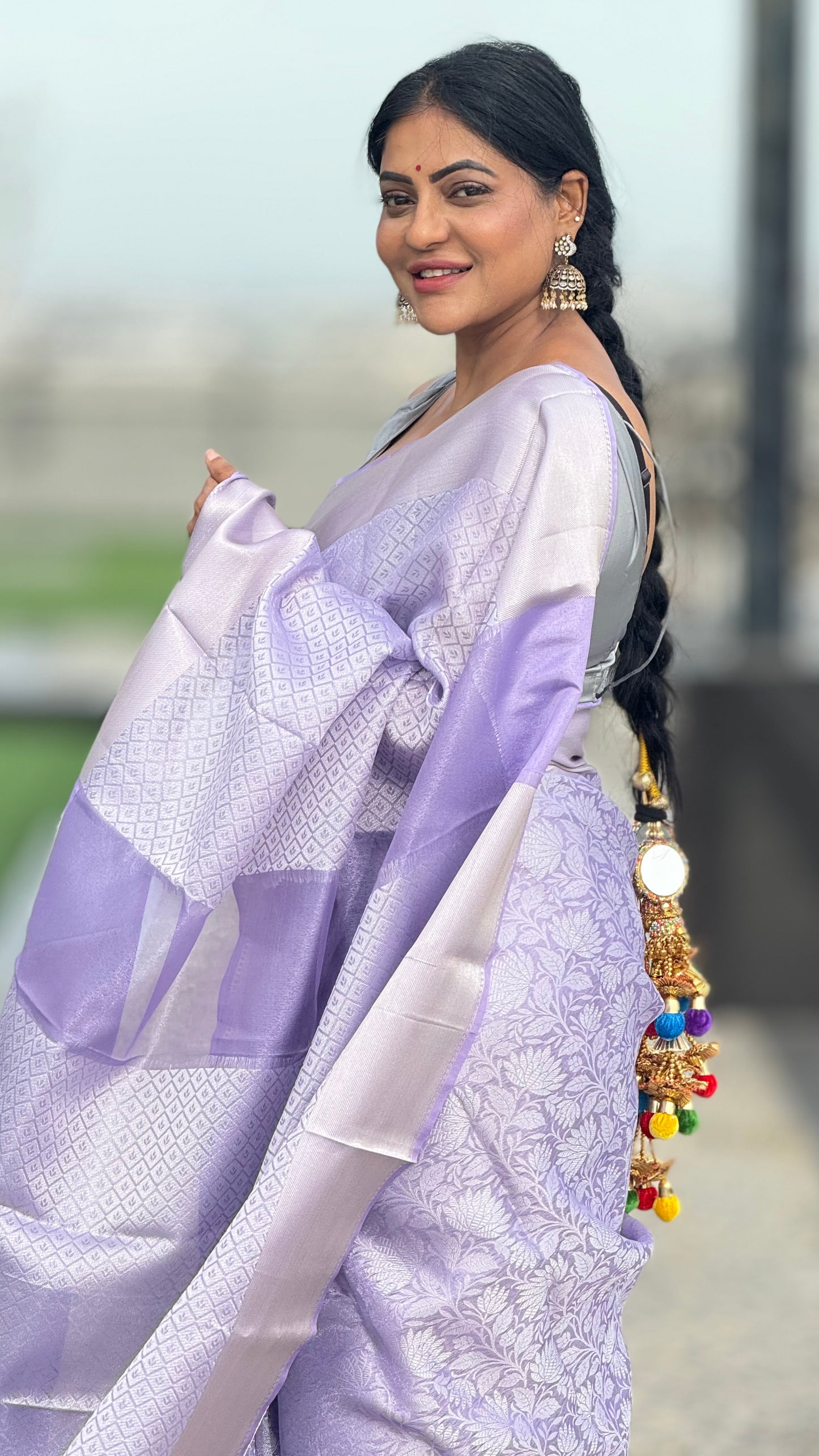 Pure Linen Tissue With Silver Zari Border