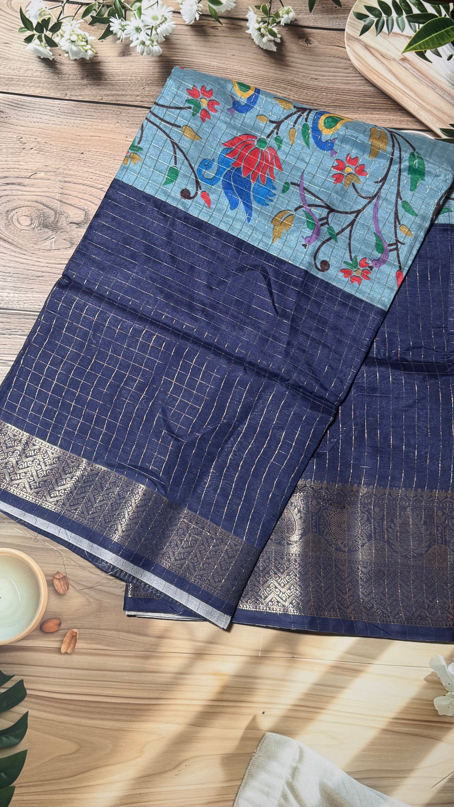 Mangalagiri check and flowers saree