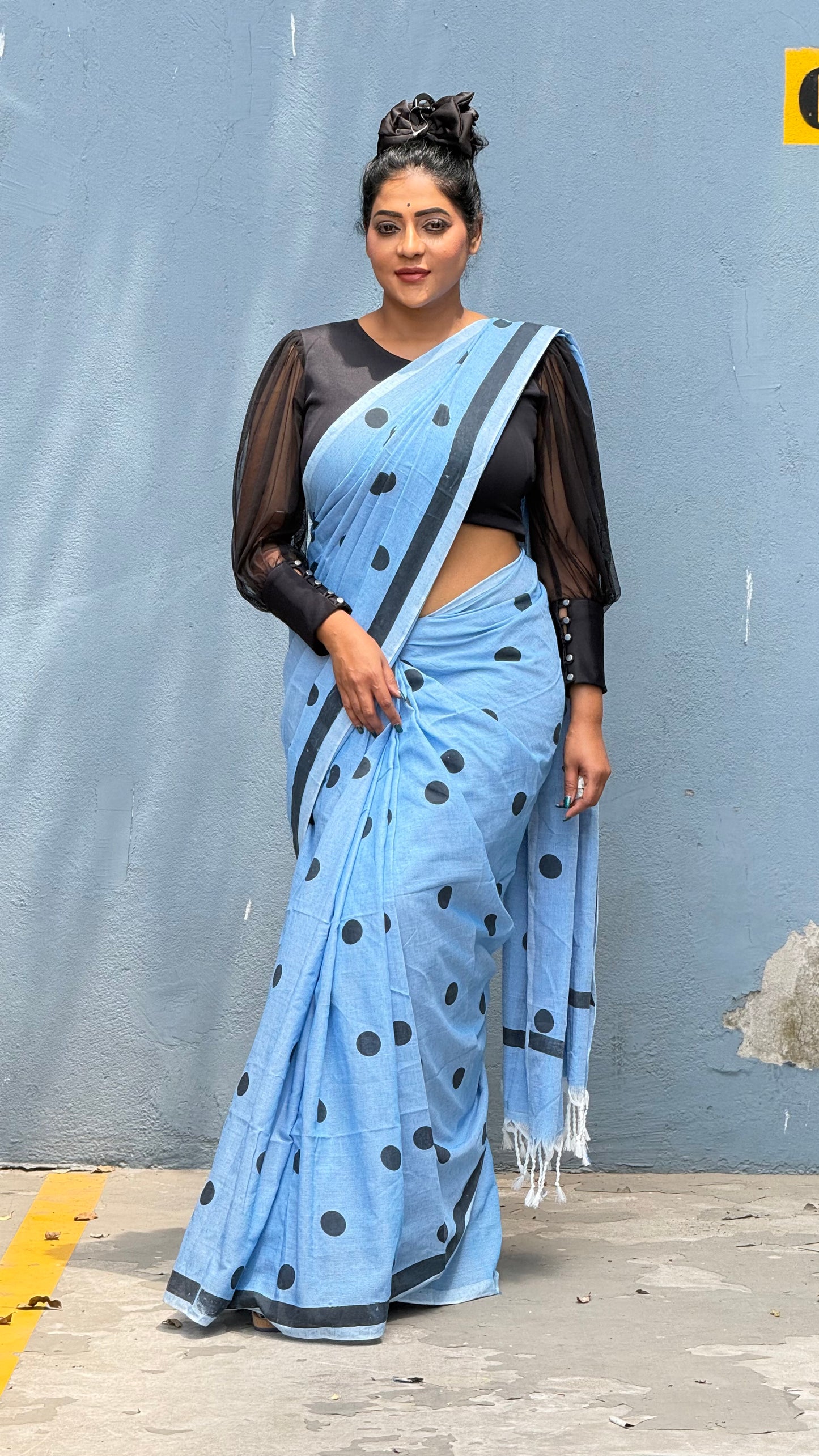 Polka dot khadi cotton saree