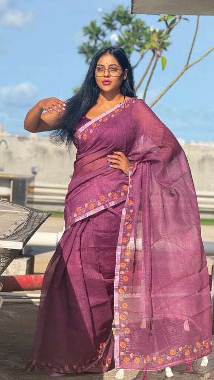 Pure linen cotton saree
