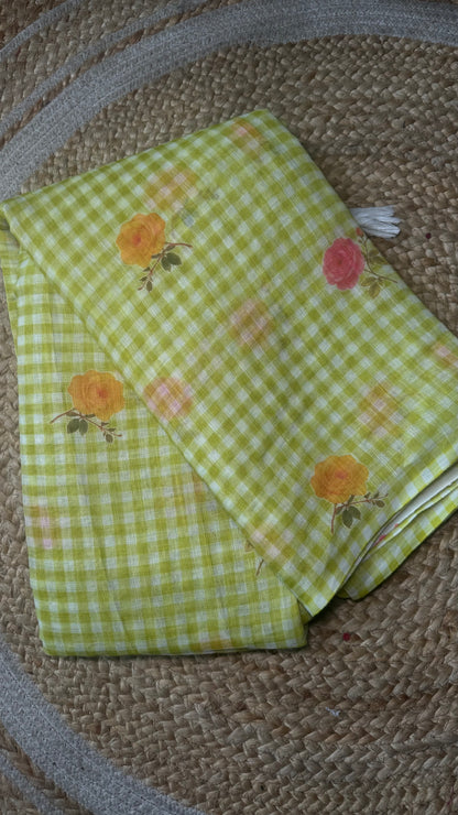 Linen cotton checks flower
