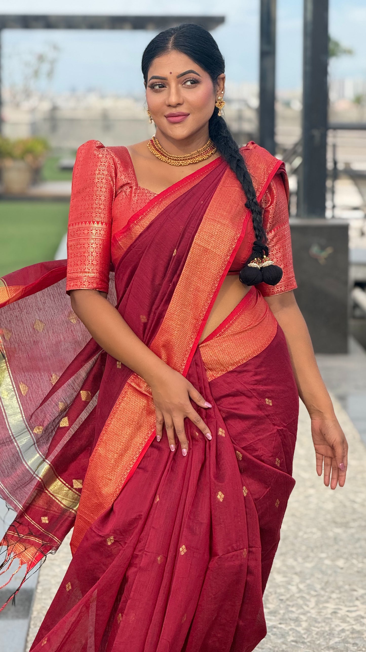 Maheshwari Cotton Silk with fine Zari
