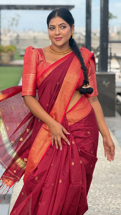 Maheshwari Cotton Silk with fine Zari