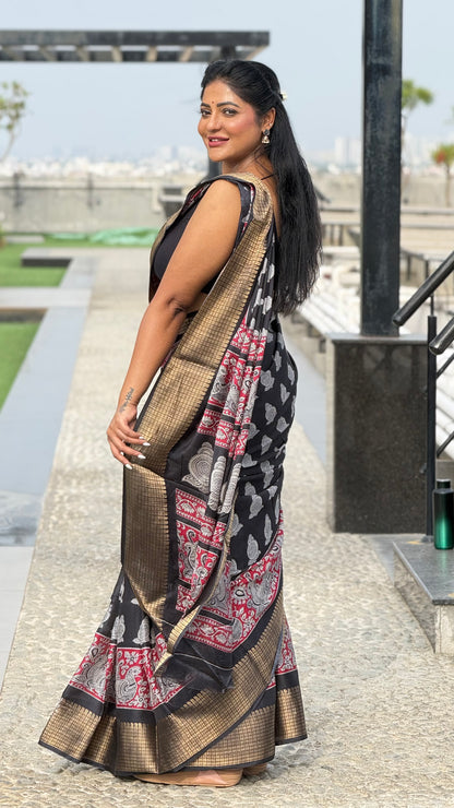 Black and maroon Kota saree